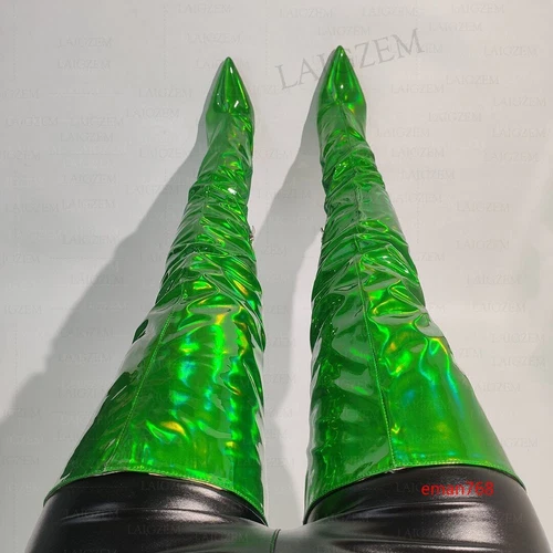 New Women Thigh High Boots Holographic Side Zip Thin High Heels Boots Club Shoes