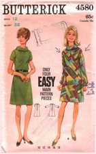 4580 Vintage Butterick Sewing Pattern Misses 1960s Semi Fitted A Line Dress 12