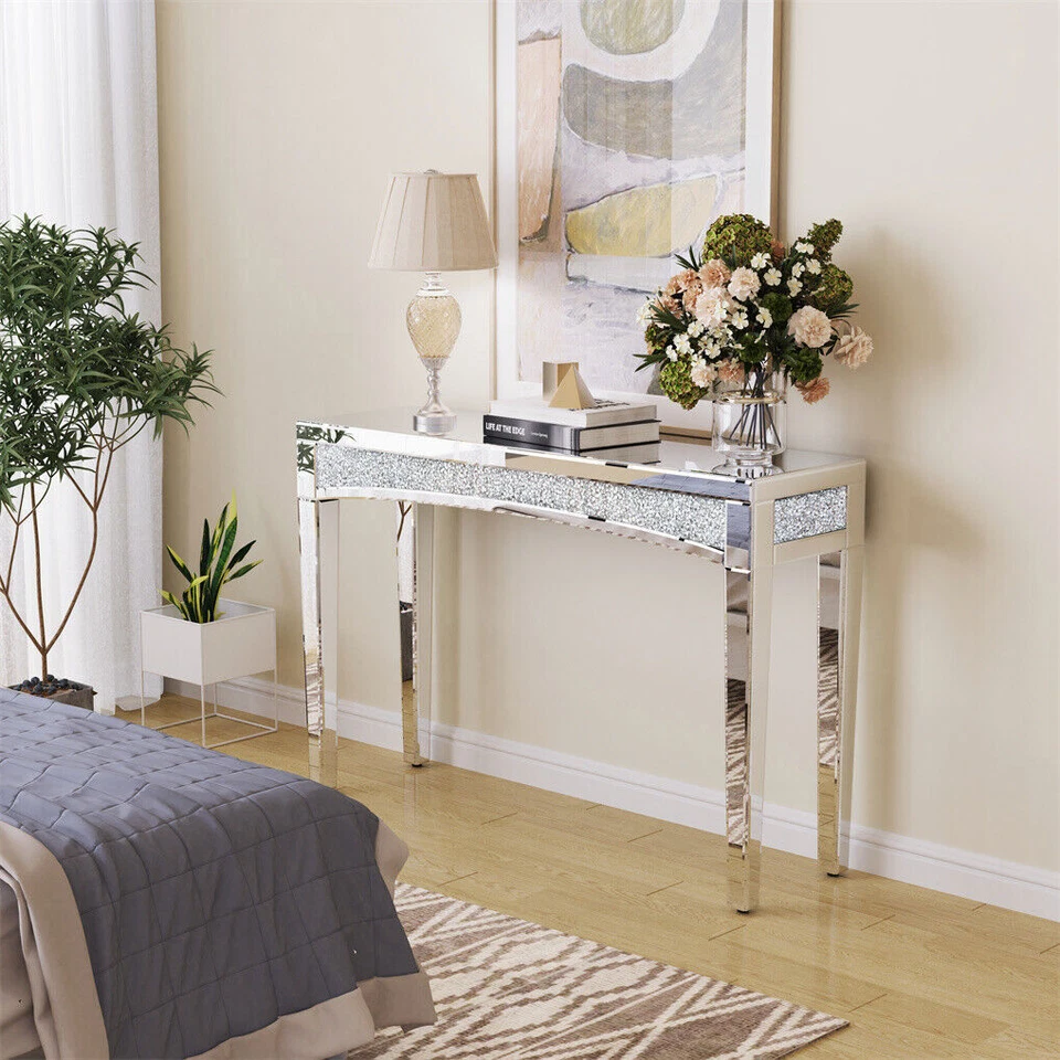 Splendid Elegant Mirrored Console Table Makeup Vanity Side Table Foyer Corridor - image 4 of 4
