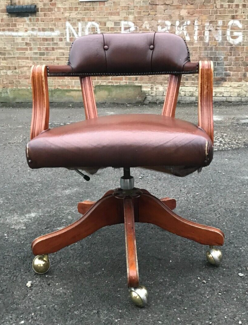 Vintage Leather Swivel Captains Chair. eBay