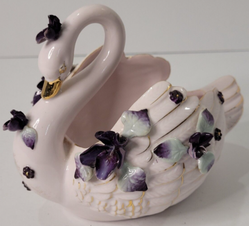 Lavande Lefton et cygne violet avec garniture dorée - porcelaine Chine peinte à la main - Photo 1/17