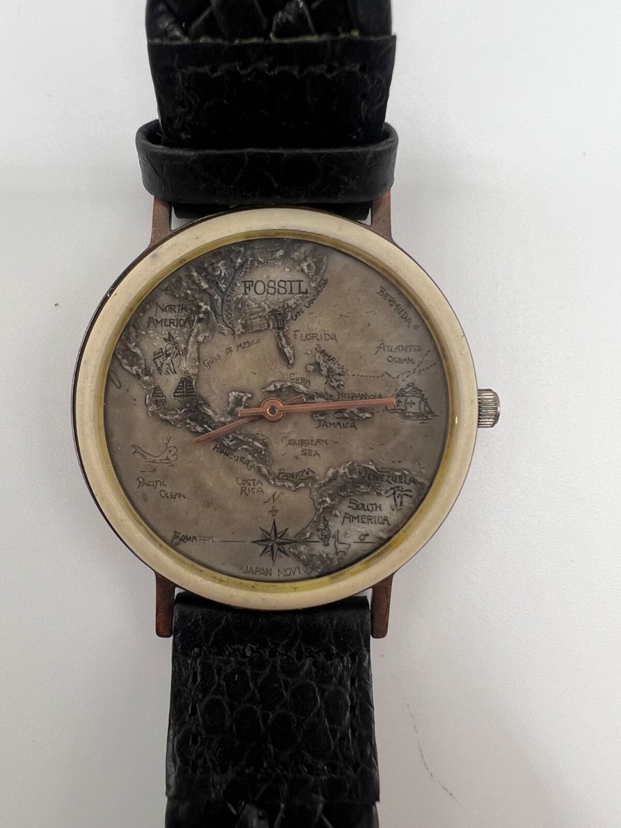 Fossil Vintage Watch BW-6712 Leather Band World Series AUTHENTIC RARE