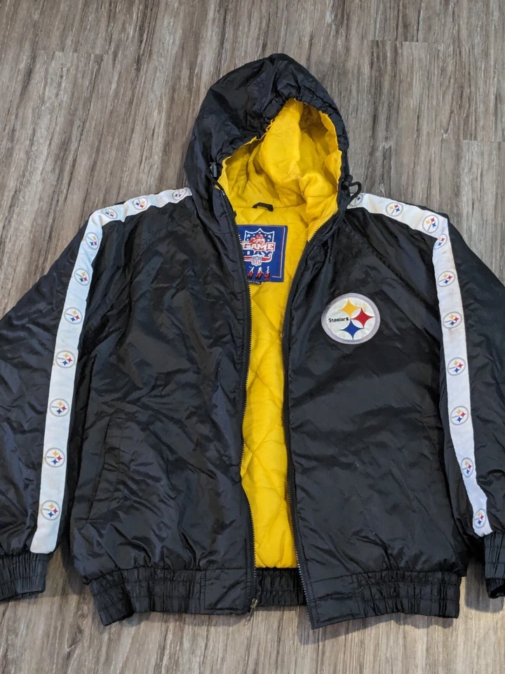 Винтажная куртка-пуховик 90-х Pittsburgh Steelers NFL Game Day с капюшоном на молнии размер L - Изображение 3 из 4