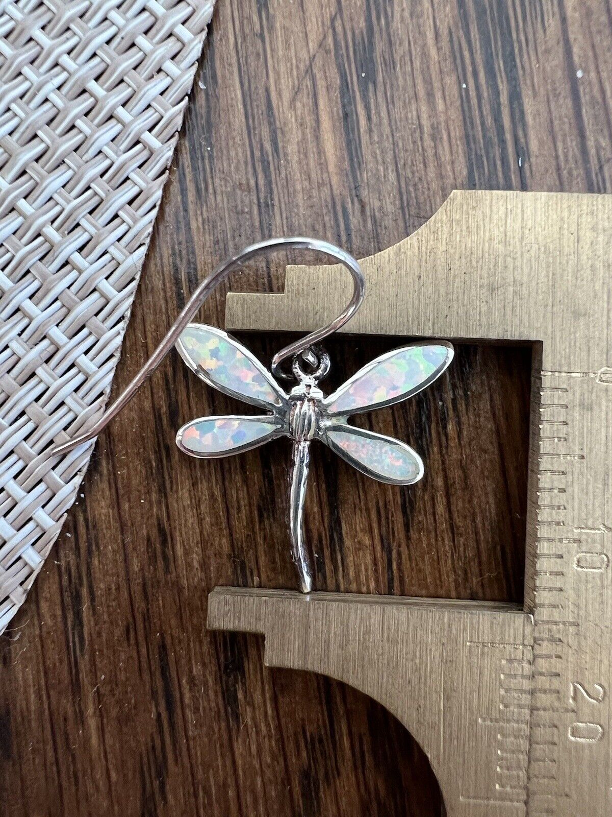 925 Sterling Silver Vintage Opal Inlay Dragonfly … - image 7