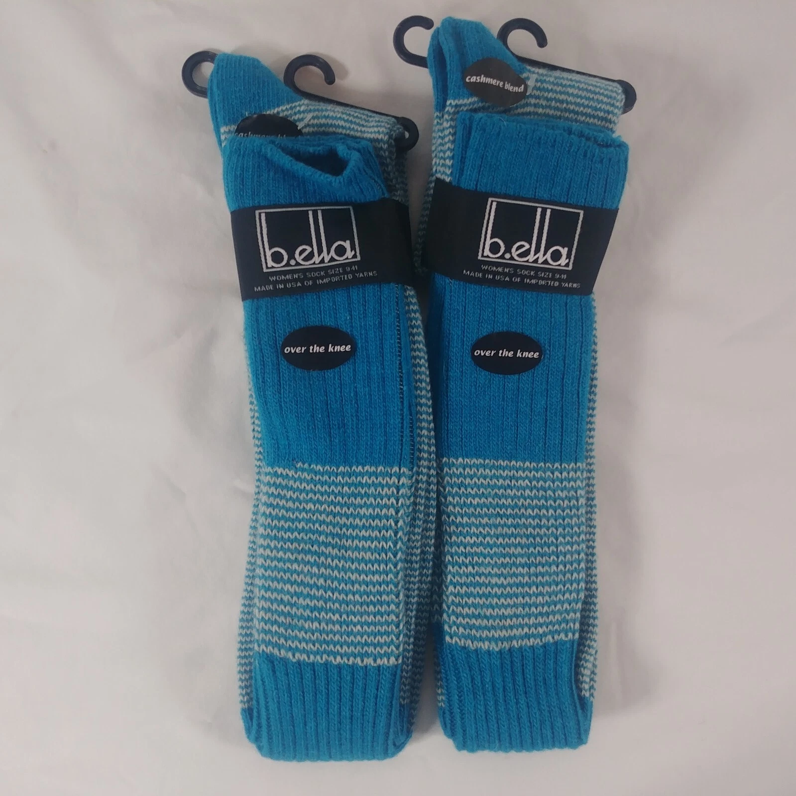 B.ella Socks Wool Cashmere Angora Turquoise Over The Knee Women 2 Pair Sz 9-11