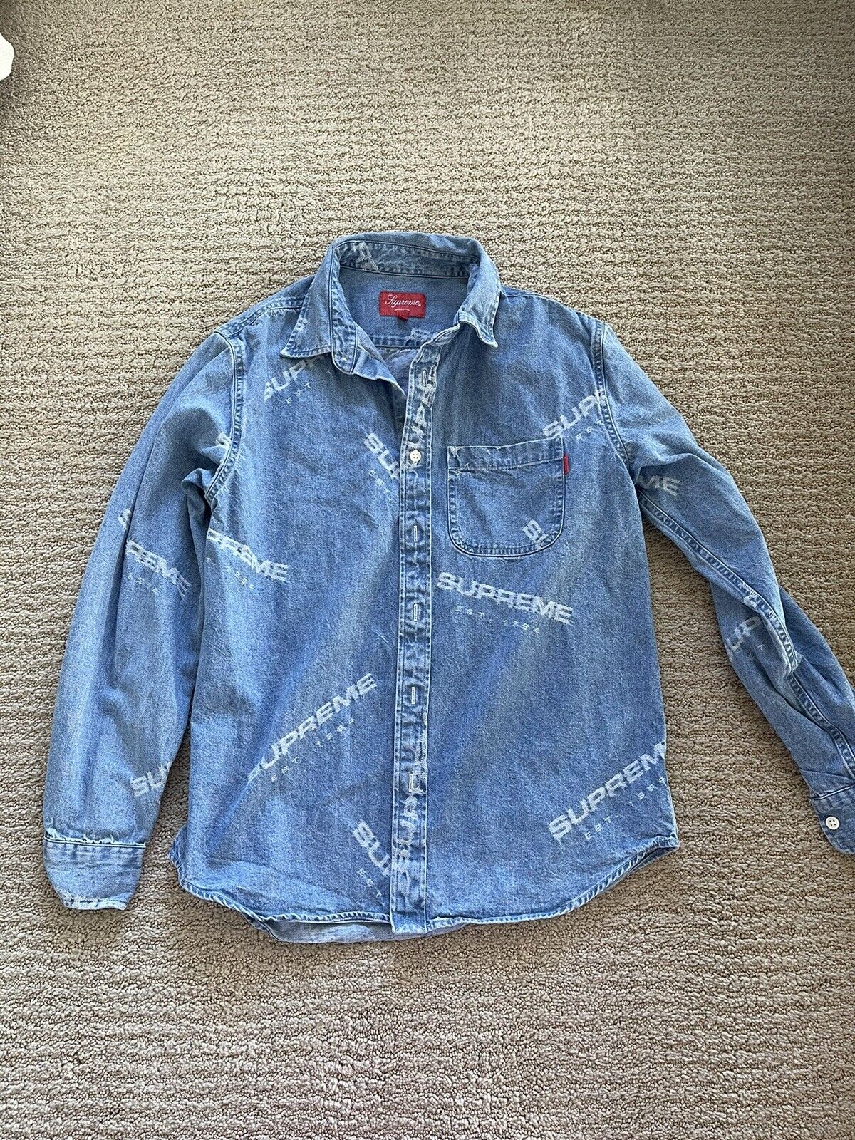 supreme logo denim shirt