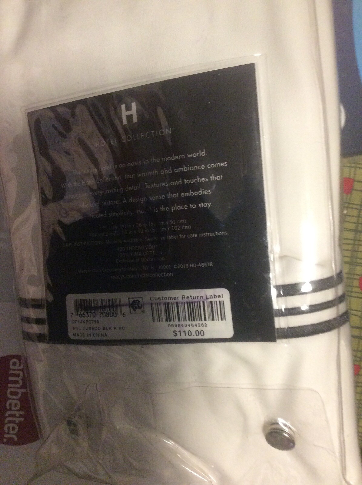 PAIR OF Hotel Collection Embroidered Frame Cotton Black Pillow Case