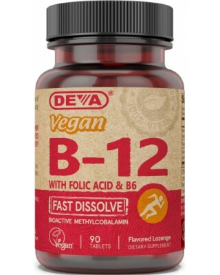 DEVA Vitamin B12 Sublingual 1000 mcg Folic Acid B6  - 90 Tabs EXP 03/2027