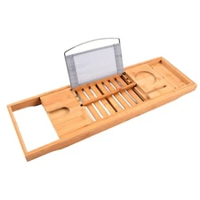 Luxury Bamboo Bathtub Caddy Tray Expandable Bath Table with Book Holder