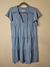 Knox Rose Dress Women Medium Blue Babydoll Boho Tiered Tassels Crochet Lace 