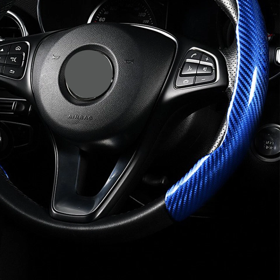 For Toyota Carbon Fiber Car Steering Wheel Booster Cover Non-Slip Accessory Blue - Image 2 of 4