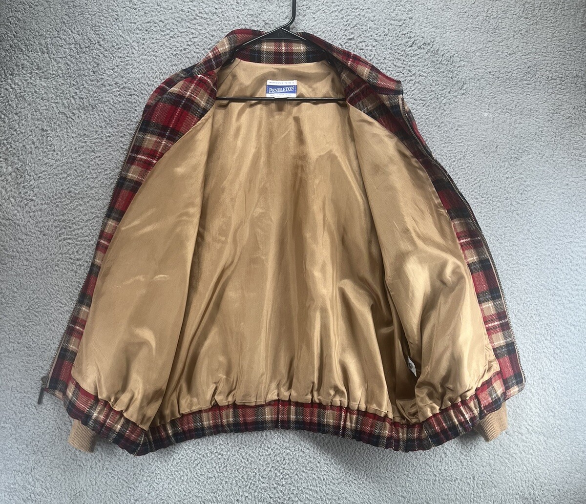 PENDLETON Brightwood Virgin Wool Red Tan Plaid Full Zip Shirt