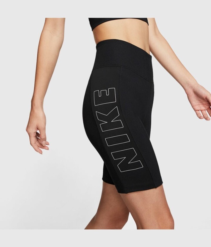 Nike Air Bike Shorts Women's Size Small Black White Spell Out Ribbed | eBay