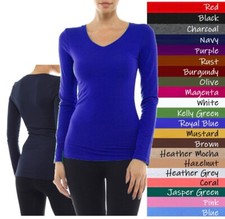 (Bozzolo) Long Sleeve Plain V-neck T-shirts C...