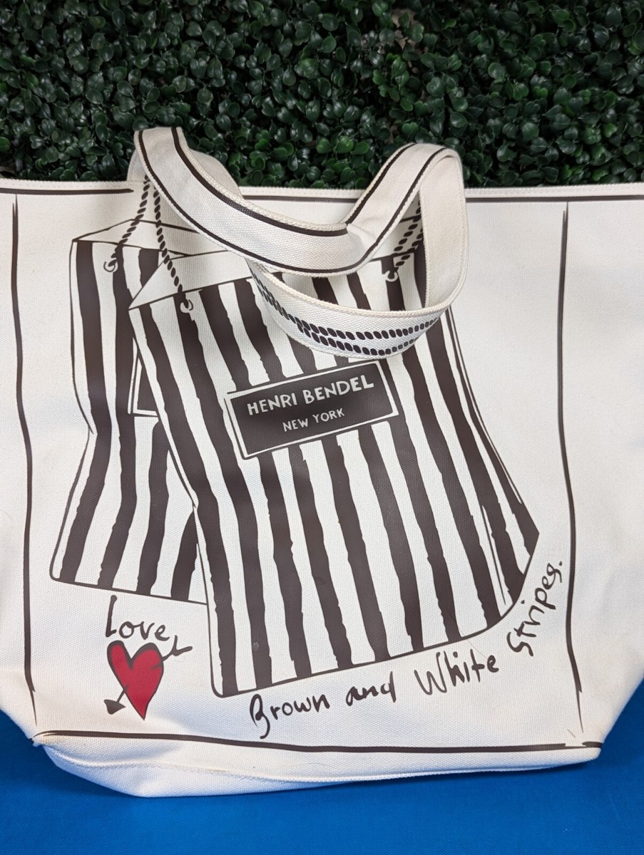 Henri Bendel Chocolate and Ivory Striped Tote Henri Bendel Chocolate Brown White Stripe Faux Leather Large  main image 2