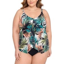 Swim Solutions Plus Size Tummy-Control Handkerchief One-Piece Fauxkini Swimsuit