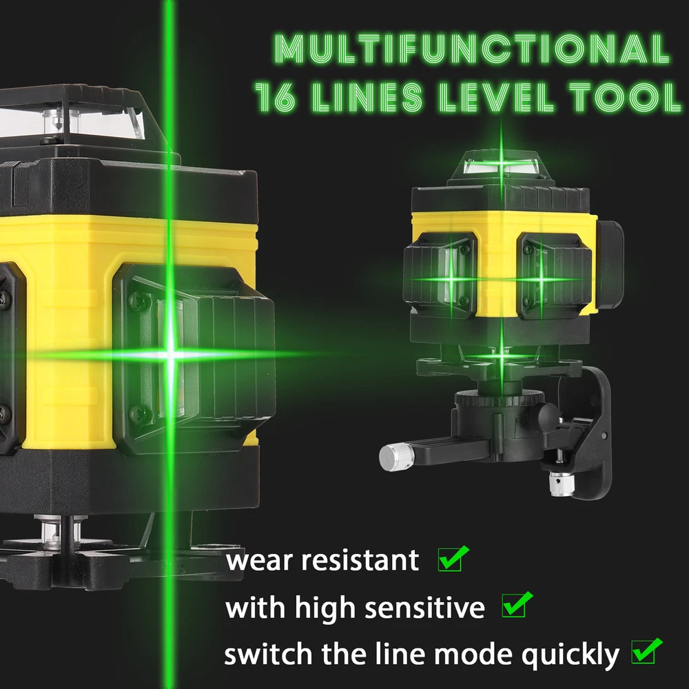 2400mAh Laser Level 360°4D 16 Lines Laser Self Leveling Cross Measure Tool R6H2