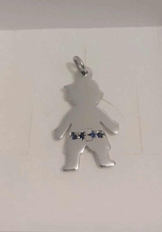 Ciondolo Bimbo argento 925 zaffiri blu pendente collana girocollo donna bambino - Immagine 3 di 3