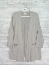Donni Open Front Knit Cardigan Drape Top One Size Fits All Gray Striped Flowing