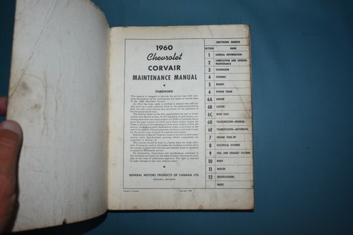 1960 Chevrolet Corvair Service Shop Repair Maintenance Manual Factory OEM - Picture 4 of 11