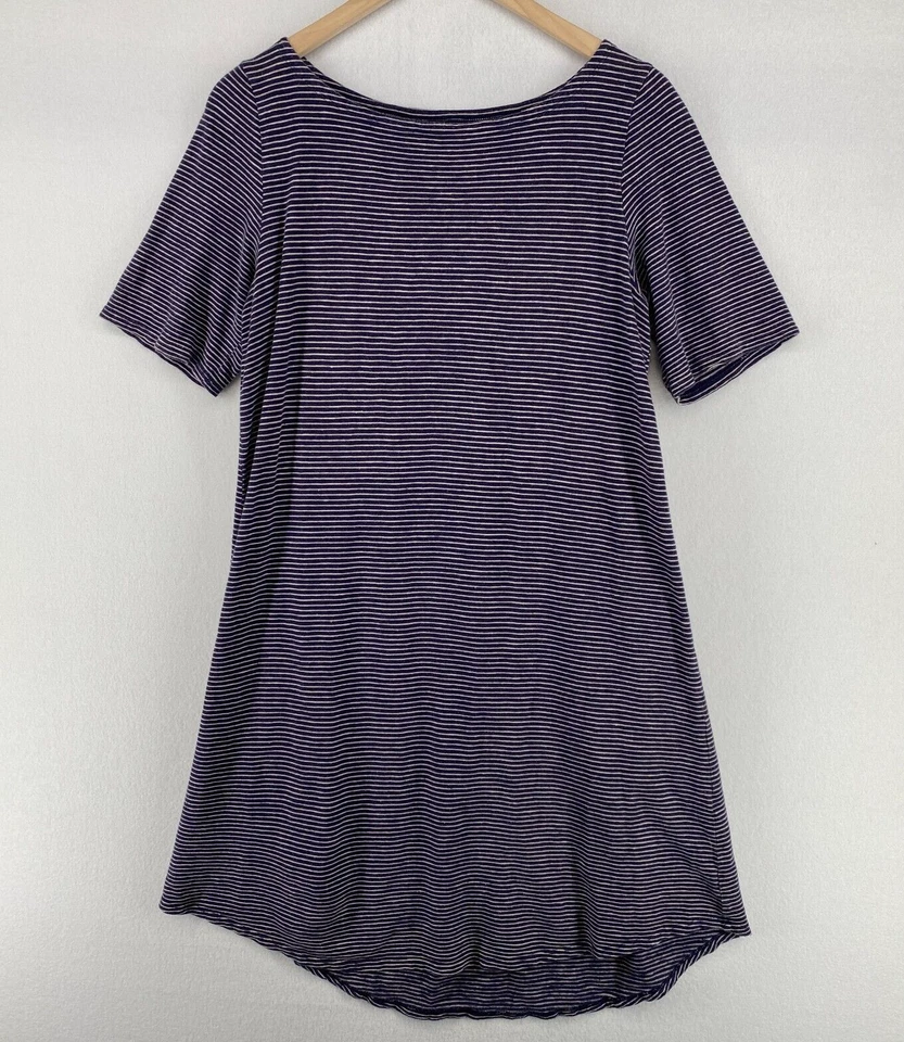 Vestido EILEEN FISHER M Cáñamo Algodón Orgánico Jersey Rayas Camiseta Túnica Azul Foto 2 de 4