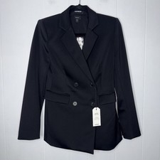 Express Women  s Supersoft Double Knit Breasted Blazer Black Size S NWT