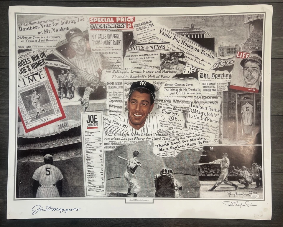 Joe DiMaggio Signed 26x32 Litho Lithograph Print NY Yankees JSA COA ZZ40509 - Image 2 of 4