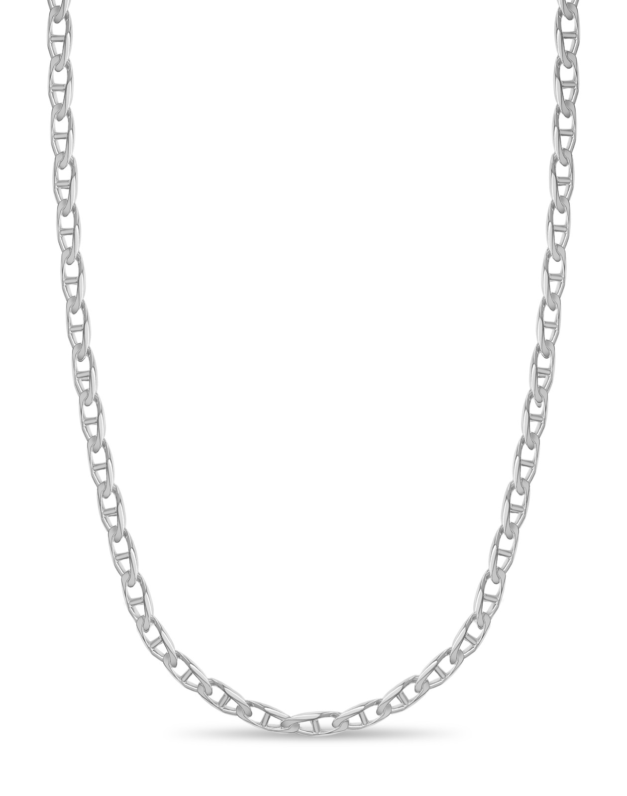 "14k Solid White Gold Handmade 11mm Mariner Link Necklace, 24\""