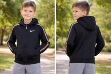 Nike Dri-Fit Black Full Zip Swoosh Logo Hoodie Jacket Youth Kids Boys Size 7 L