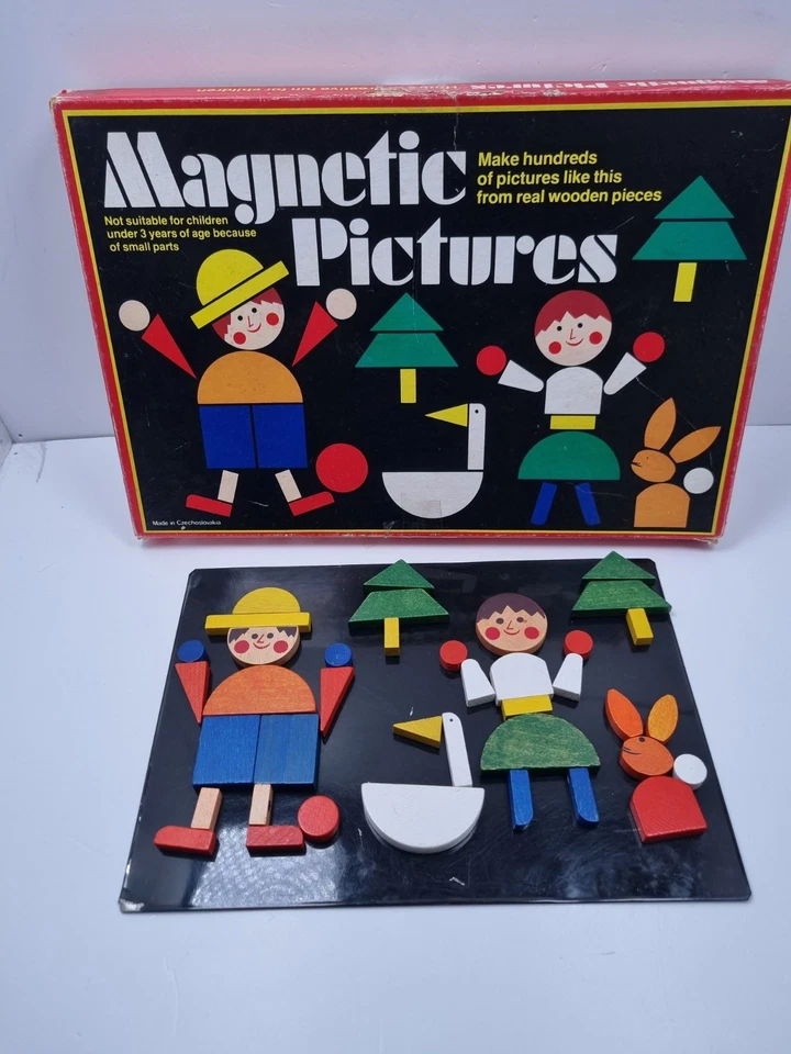 Vintage 70s Magnetic Pictures  Activity Board wooden pieces Czechoslovakia  - Image 2 of 4