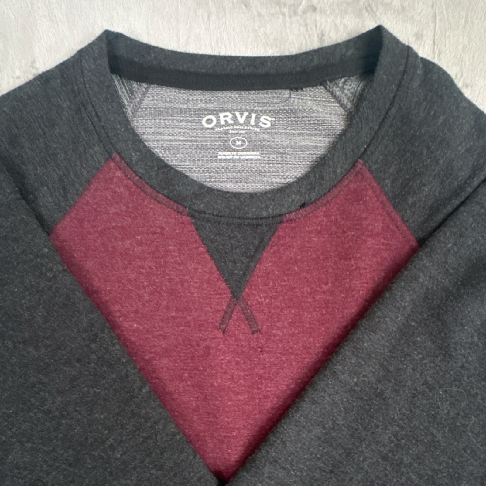 Orvis Long Sleeve T-Shirt Men’s Sz M Burgundy Charcoal Classic Collection