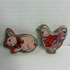 Vintage Pair Of Tin Metal Litho Cookie Cutter...