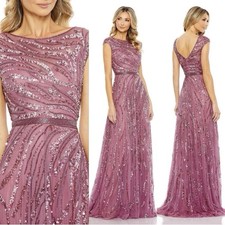 Mac Duggal 5445 Plum Embellished Cap Sleeve A-Line Maxi Dress Size 6 $598