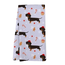 Christmas Dachshund Kitchen Towels, Wiener Dog Gifts Dish Towels Tea Towels f...