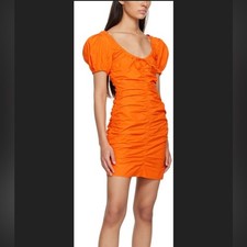 GANNI Ruched Puff Sleeve Mini Dress NEW