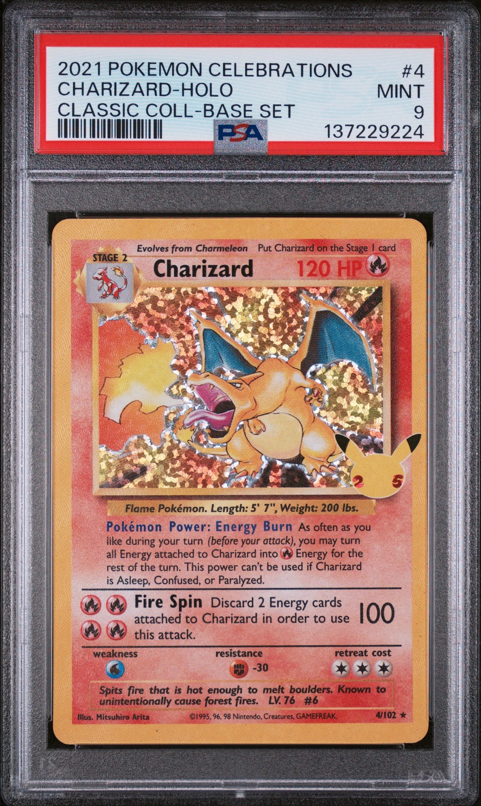 2021 POKEMON CELEBRATIONS CLASSIC COLL #4 CHARIZARD-HOLO PSA 9