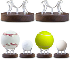 Set of 2 Baseball Display Stands – Walnut Wood Base with Clear Acrylic Support, 