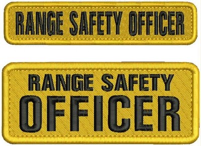 RANGE SAFETY OFFICER EMB PATCH 1X5 and 2x5  HOOK ON BACK black on yellow gold