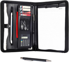 Leather Portfolio Professional Business Padfolio with Zipper - Interview Resu...