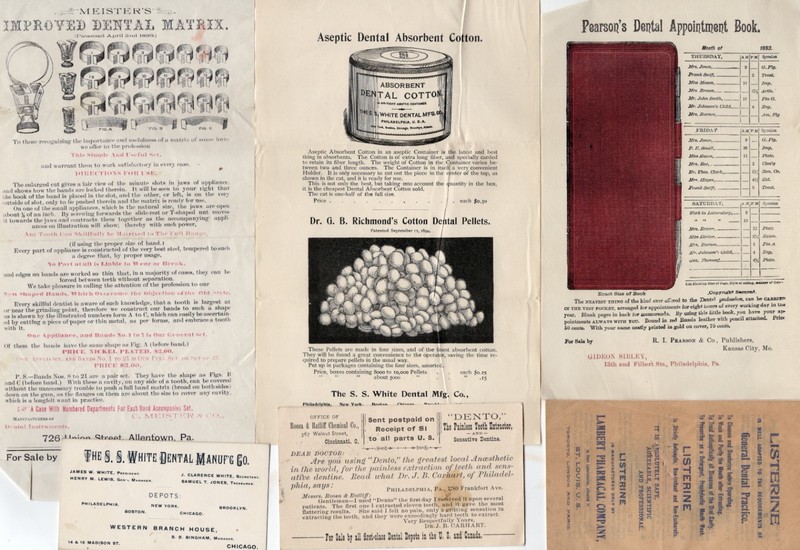90+ dental ads, letterheads, cards, envelopes, 1887-1899 to C. McNulty, Montana