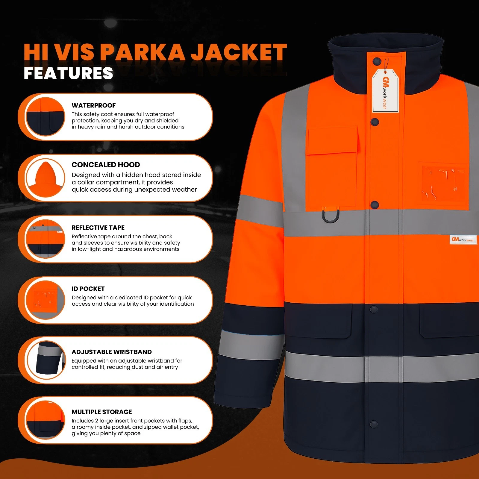 GM Workwear Hi Vis Body Warmer Features