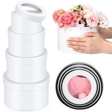 Set of 4 Round Flower Boxes with Clear Lids 4 Assorted Sizes Gift Boxes for F...