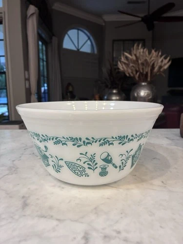 Milk Glass Federal Glass Vintage  Mixing Bowl Teal  American Homestead Pattern