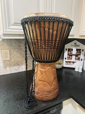 Unknown Handmade 24'' Tall Deep Carved Wooden Drum