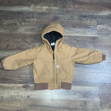 Carhartt Canvas Jacket Kids Sz 2T Brown Quilted Lined Full Zip Hooded