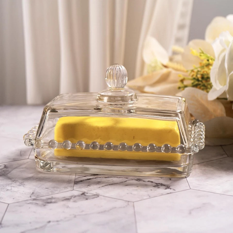 Plato de mantequilla de vidrio con tapa para encimera, cristal transparente clásico Foto 4 de 4