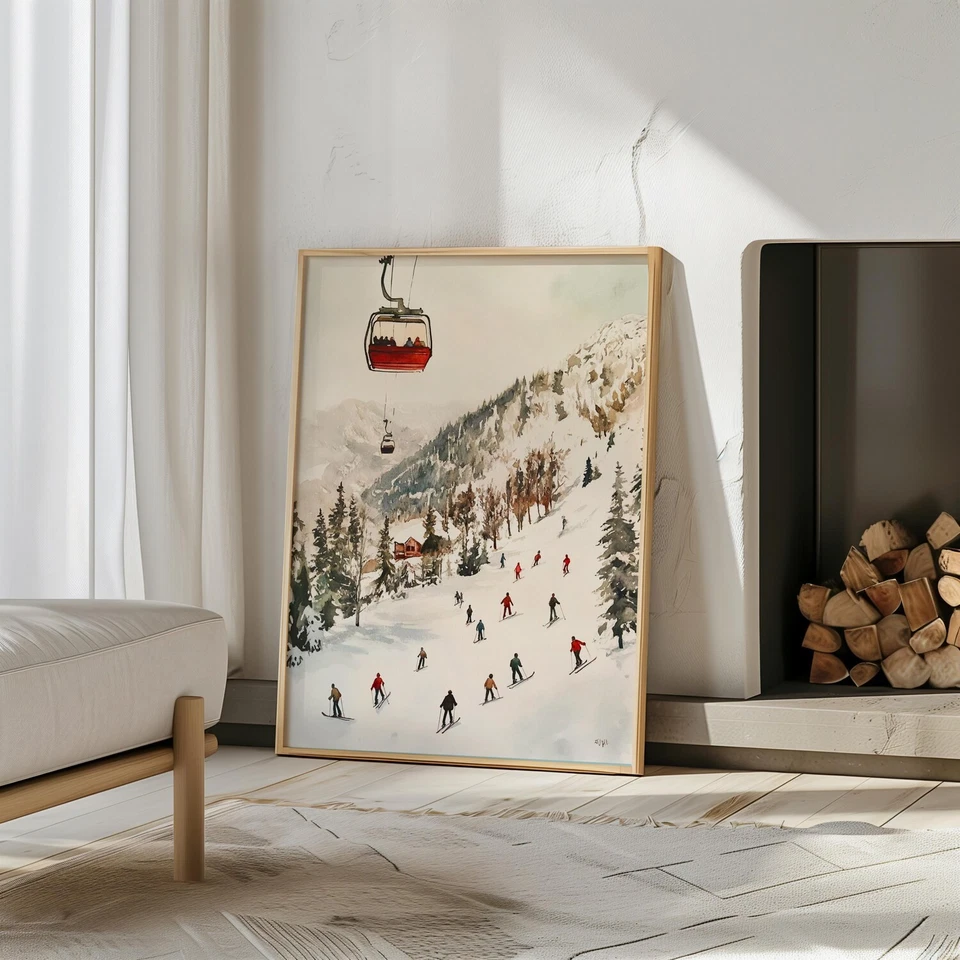 Arte de pared remonte vintage - Póster retro de invierno para pistas de esquí decoración de cabina rústica Foto 4 de 4