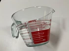 Vtg Pyrex 4 Cup 1000 ML Measuring Cup Red Reverse Read Open Handle Slanted Sides