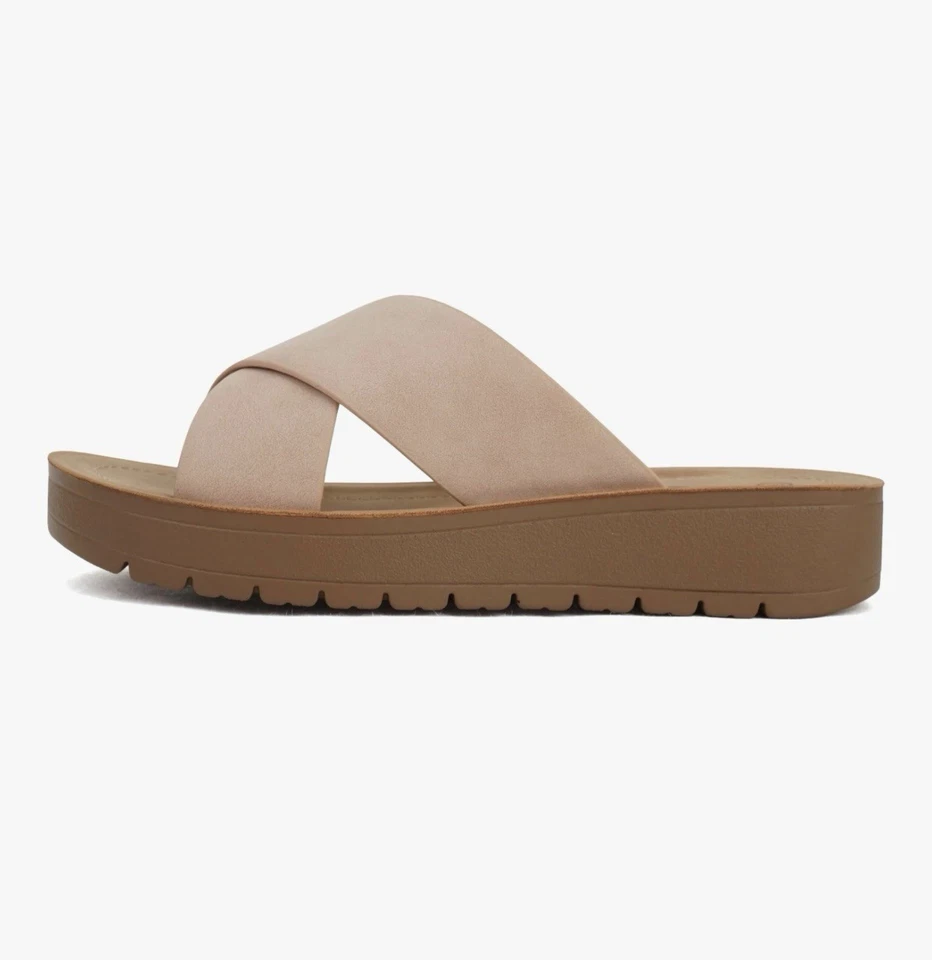 Sandalia Soda Lucky Punta Abierta Forma Plana Banda Entrecruzada Deslizable EE. UU. 7.5 Rubor Foto 4 de 4