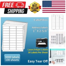 1" X 2-5/8" Address Labels 30 Per Sheet Sticker Paper for Laser and Inkjet Pr...
